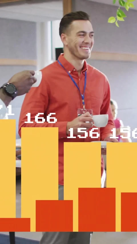 Animation of financial data processing over diverse colleagues having meeting in Stock Footage 343868101