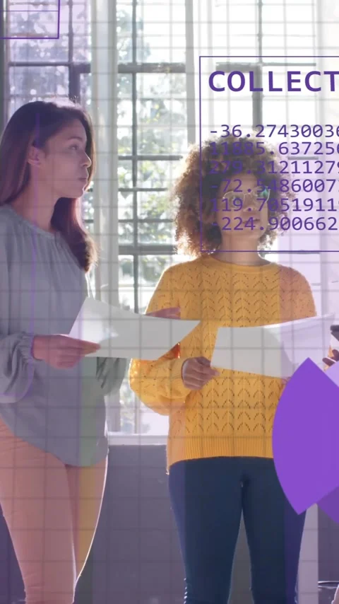 Animation of financial data processing over diverse business people in office Stock Footage 343888284