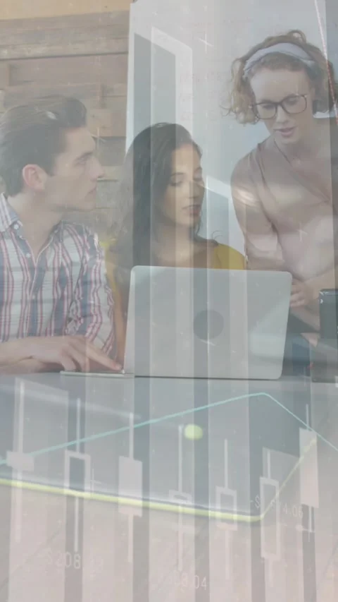 Animation of financial data processing over diverse business people using Stock Footage 343919245