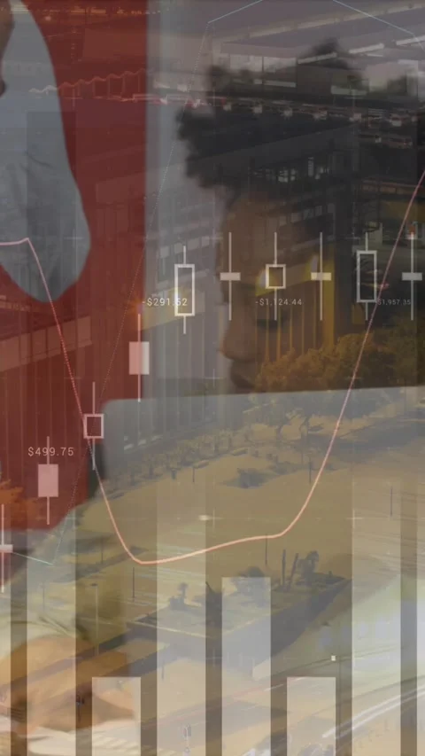 Animation of financial data processing over diverse business people using laptop Stock Footage 343919251