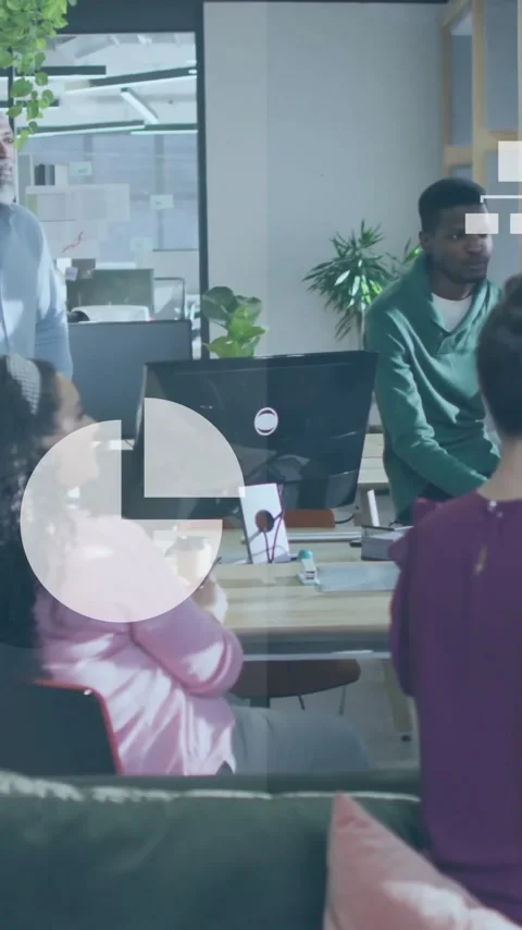 Animation of financial data processing over diverse business people in office Stock Footage 343920689
