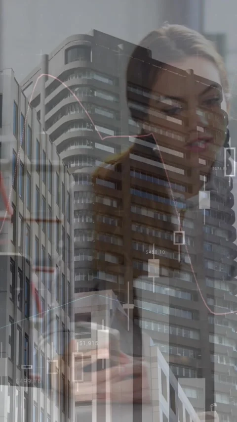 Animation of financial data processing over diverse business people using laptop Stock Footage 343954529