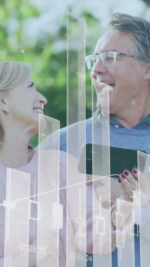 Animation of financial data processing over senior caucasian couple using Vídeo Stock 343955141