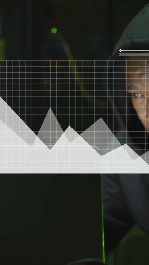 Animation of financial data processing over african american hacker in server Stock Footage 343995661