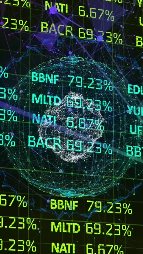 Animation of financial data processing over globe and connections Stock Footage 343996199