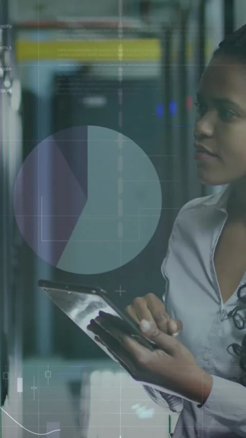 Animation of financial data processing over african american female it engineer Stock Footage 343996219