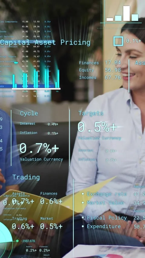Animation of financial data processing over diverse business people in office Stock Footage 344012104
