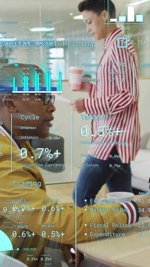 Animation of financial data processing over diverse business people in office Stock Footage 344012108