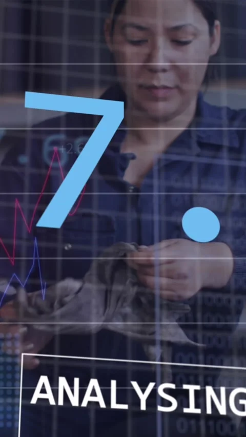 Animation of financial data processing over female car mechanic Stock Footage 344244173