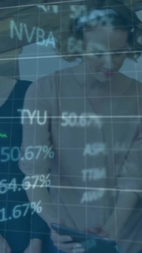 Animation of financial data processing over diverse colleagues having meeting in Stock Footage 344244241