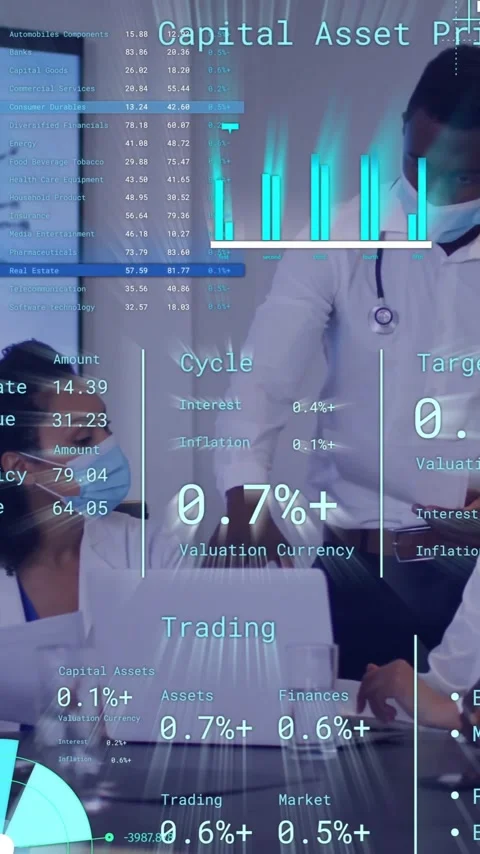Animation of financial data processing over diverse business people in office Stock Footage 344284474