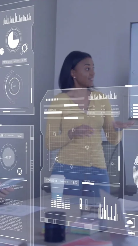 Animation of financial data processing over diverse business people in office Stock Footage 344284499
