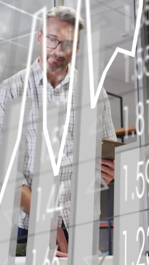 Animation of financial data processing over diverse business people in office Stock Footage 344284673