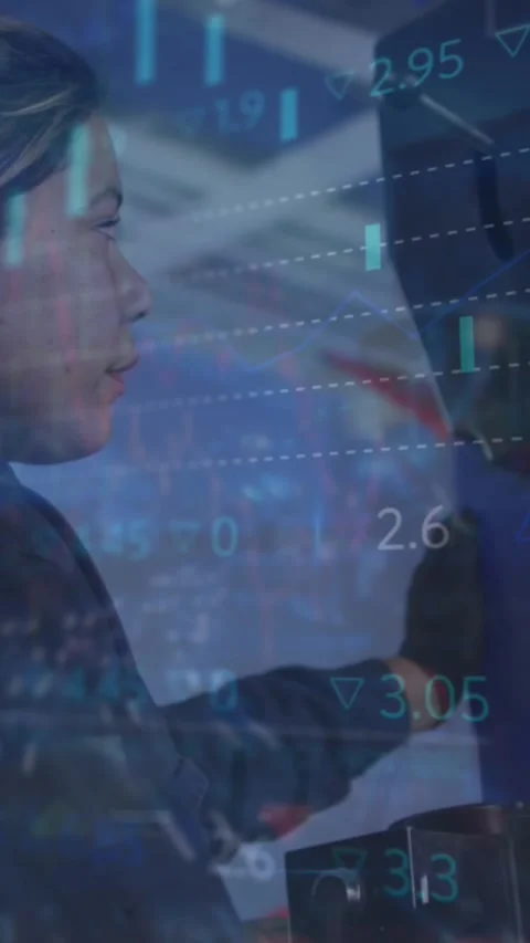 Animation of financial data processing over woman fueling car at gas station Stock Footage 344369585