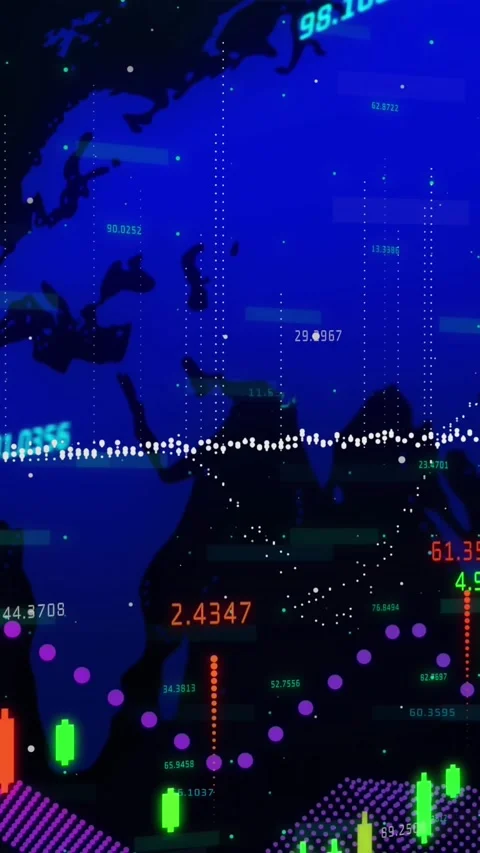Animation of financial data processing over world map against black background Vídeo Stock 344369674