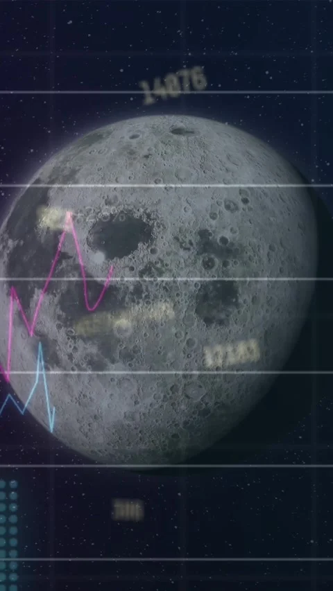 Animation of financial data processing over moon on black background Stock Footage 344369832