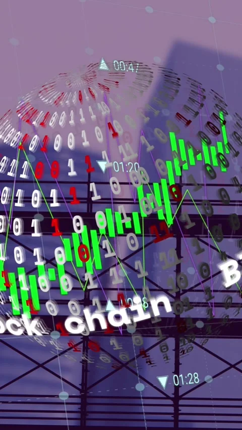 Animation of financial data processing over globe with binary coding Stockbeeldmateriaal 344369853