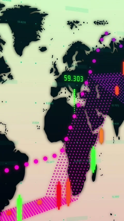 Animation of financial data processing over world map and green background Vídeo Stock 344370005