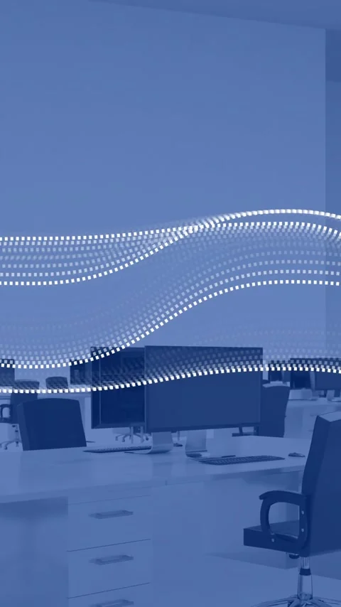 Animation of financial data processing over computers on desks in office and Stock Footage 344370274