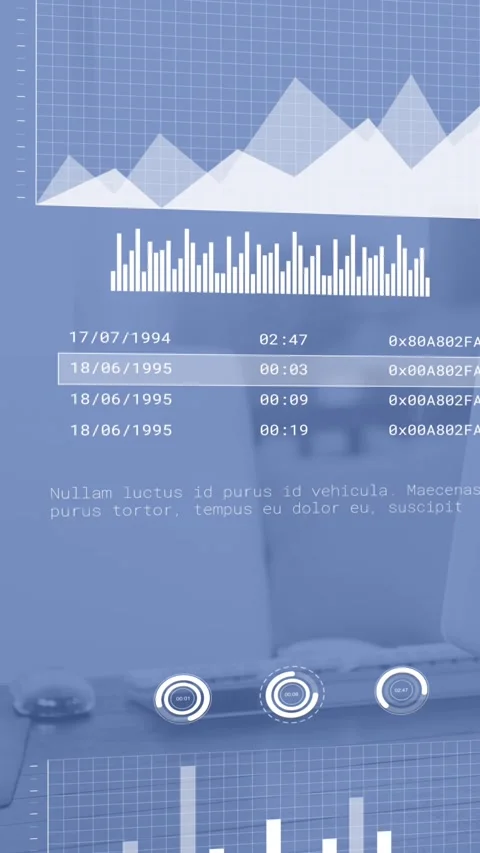 Animation of financial data processing over computer in office Stock Footage 344402695