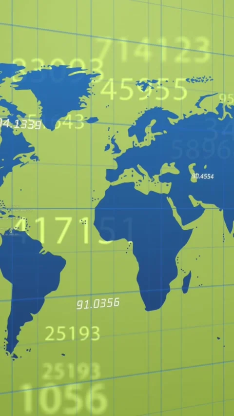 Animation of financial data processing over world map on green background Stock Footage 344402910