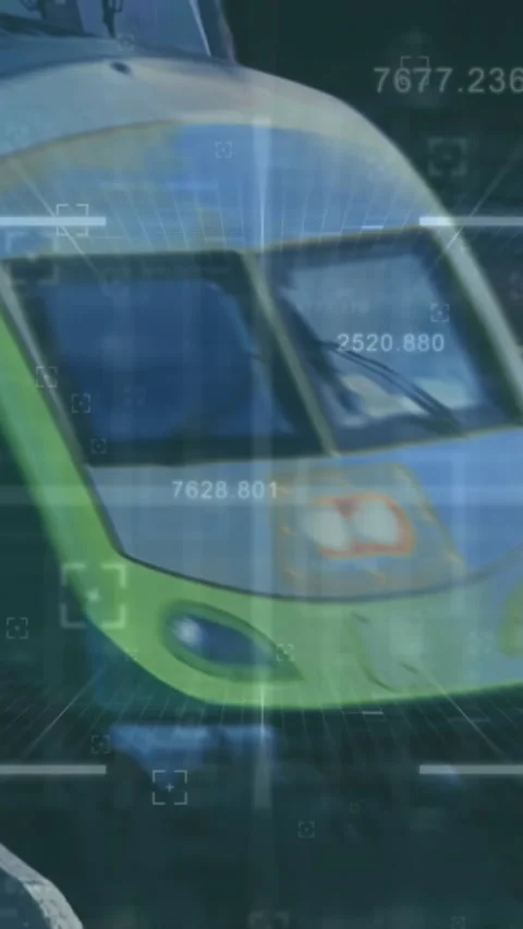 Animation of financial data processing over train in train platform Stock Footage 344525526