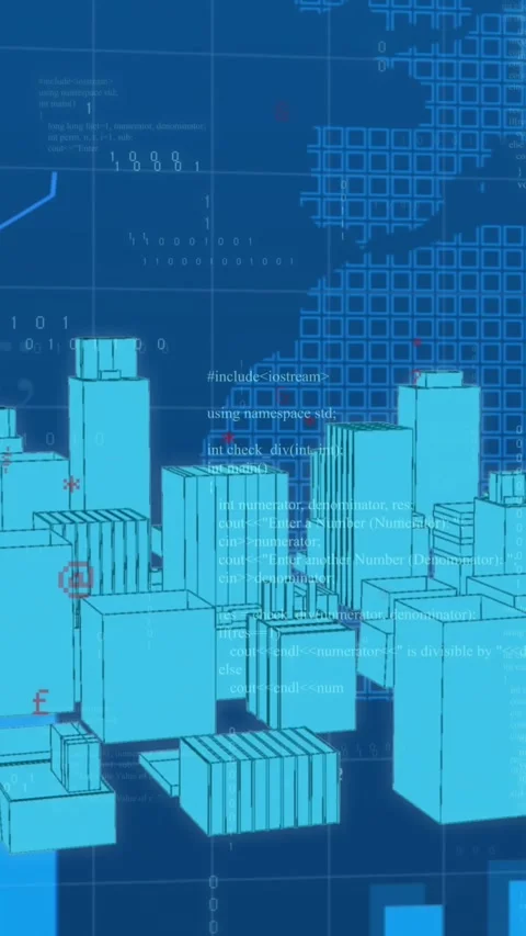 Animation of financial data processing over 3d city and world map Stock Footage 344525976