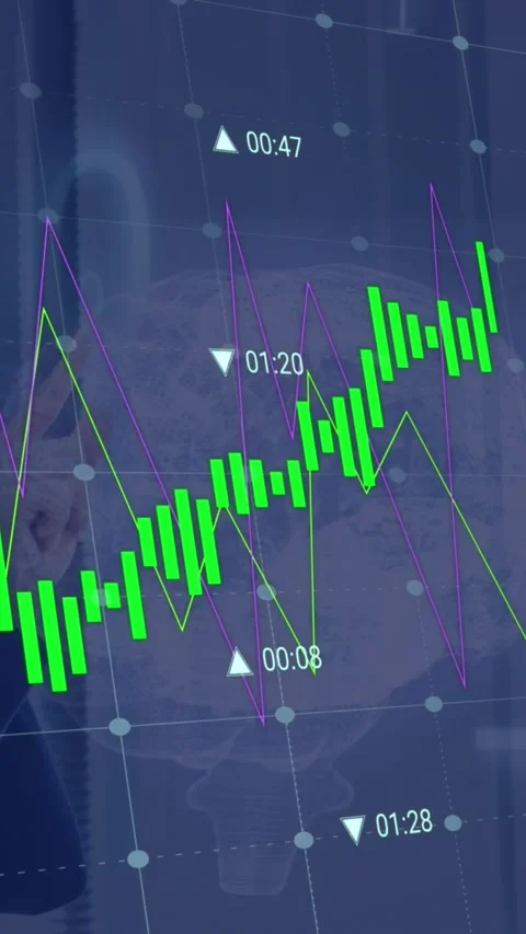 Animation of financial data processing over human brain against woman wearing vr Stock Footage 344556823