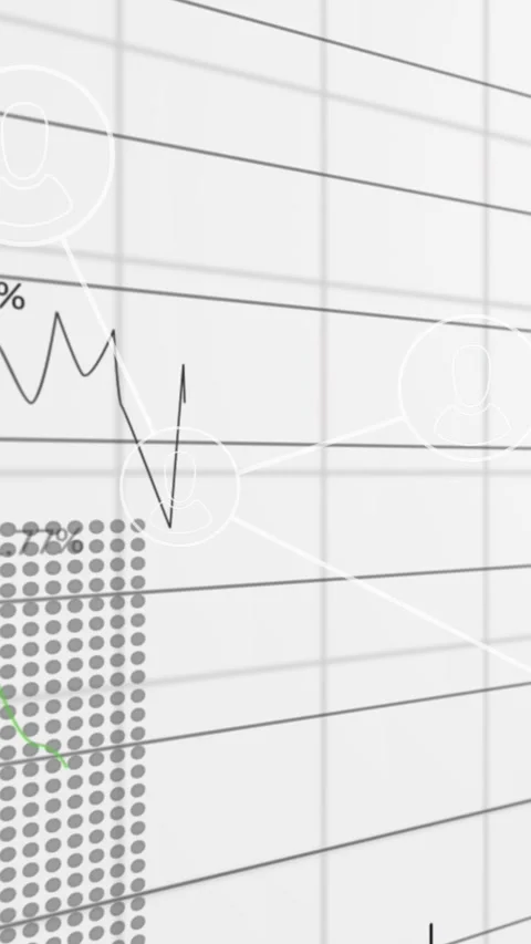 Animation of financial data processing over connections and grid Stock Footage 344557389