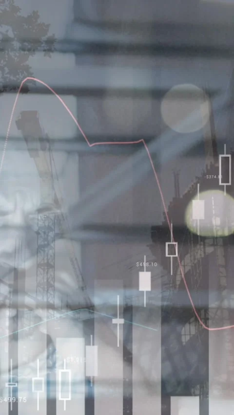 Animation of financial data processing over tired man using computer Stock Footage 344595049
