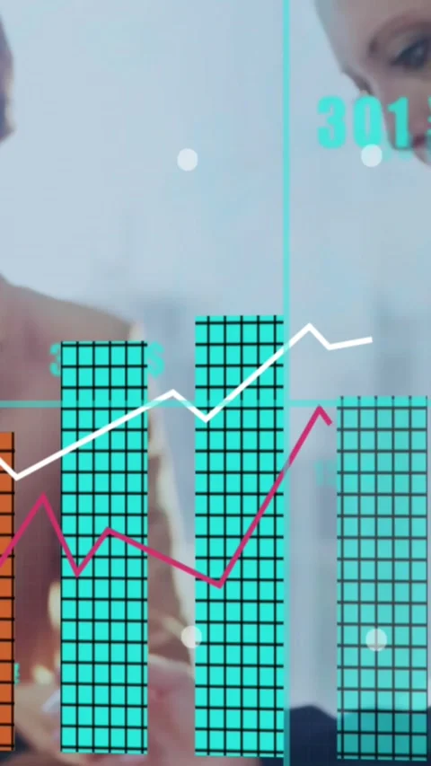 Animation of financial data processing over diverse business people in office Stock Footage 344595269