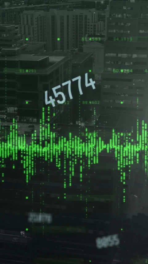 Animation of financial data processing over cityscape Stock Footage 344635660