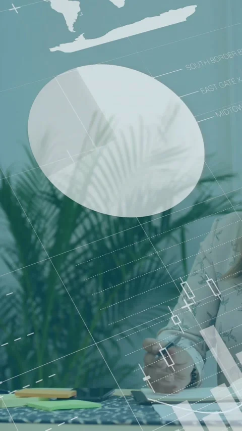 Animation of financial data processing over caucasian businesswoman in office Stock Footage 344636968