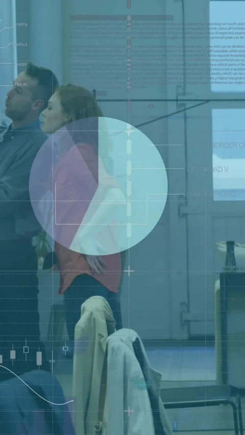 Animation of financial data processing over diverse business people in office Stock Footage 344636973