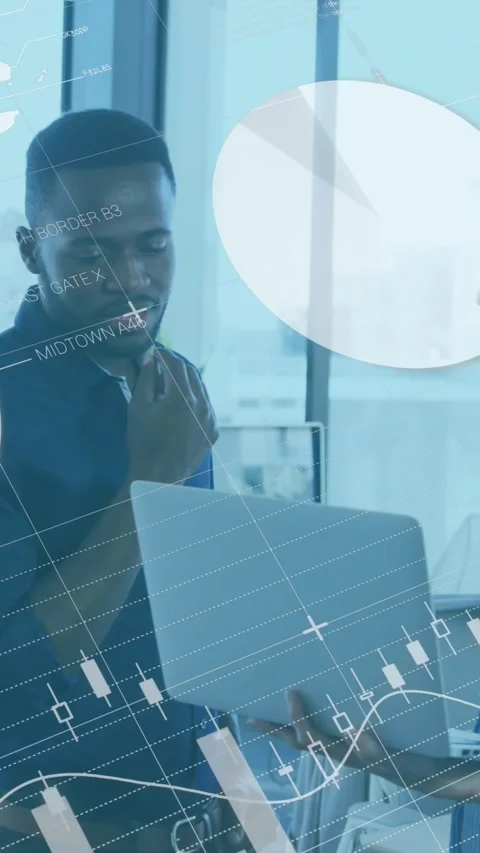 Animation of financial data processing over diverse colleagues discussing work Stock Footage 344636977