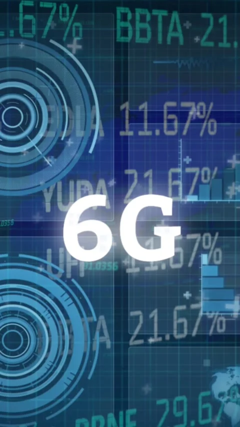 Animation of financial data processing over 6g text Stock Footage 344637021