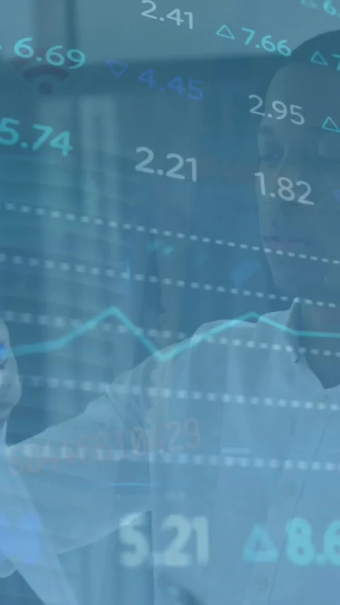 Animation of financial data processing over business people walking Stock Footage 344669197
