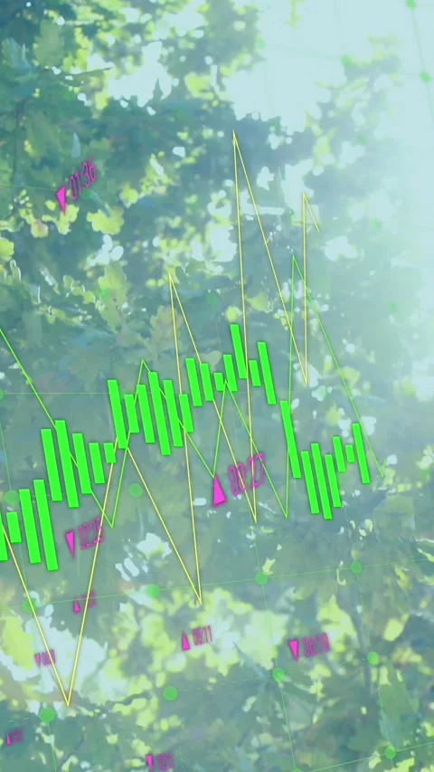 Animation of financial data processing over trees Stock Footage 344678590