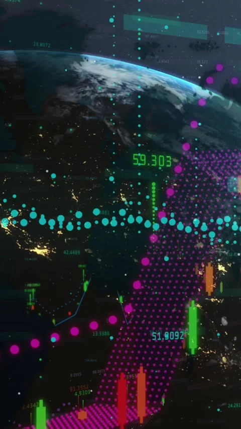 Animation of financial data processing over globe against blue background Stock Footage 344679160
