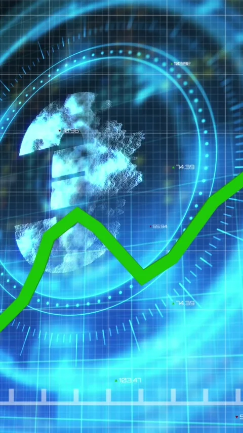 Animation of financial data processing over scope scanning with euro symbol on Stock Footage 344693131