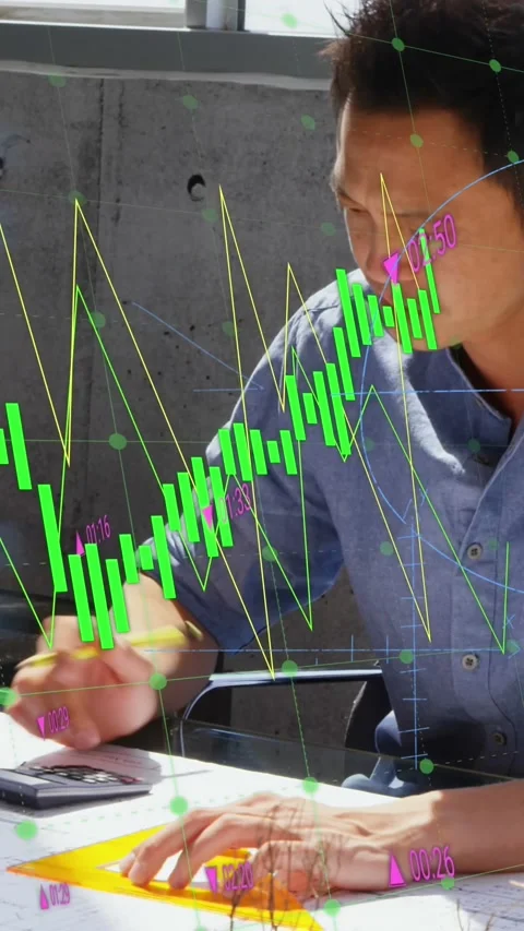 Animation of financial data processing over asian businessman working in office Stock Footage 344693253