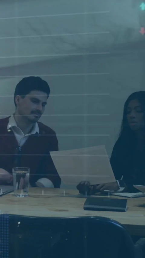 Animation of financial data processing over diverse business people in office Stock Footage 344693873