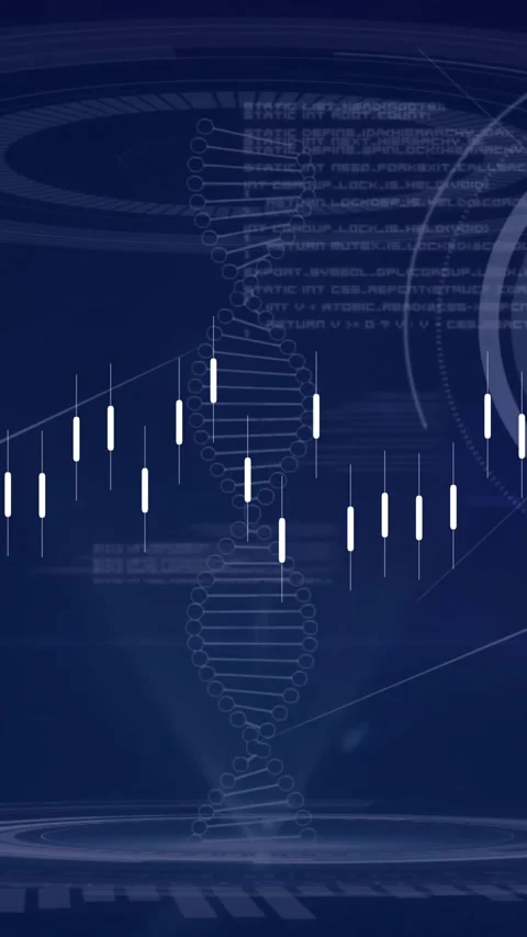 Animation of financial data processing over dna strand on black background Stock Footage 344693903