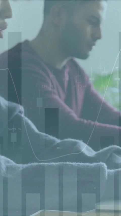 Animation of financial data processing over diverse business people in office Stock Footage 344706686