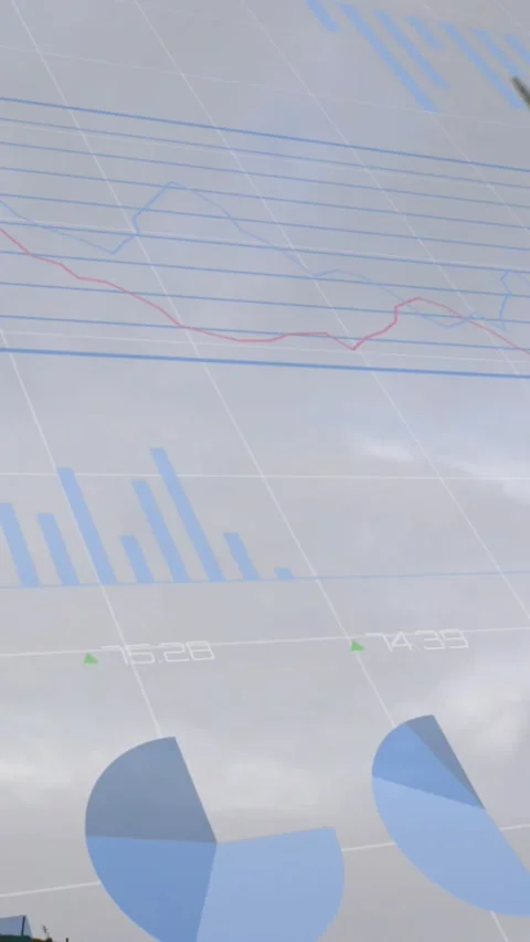 Animation of financial data processing over wind turbine Stock Footage 344722461