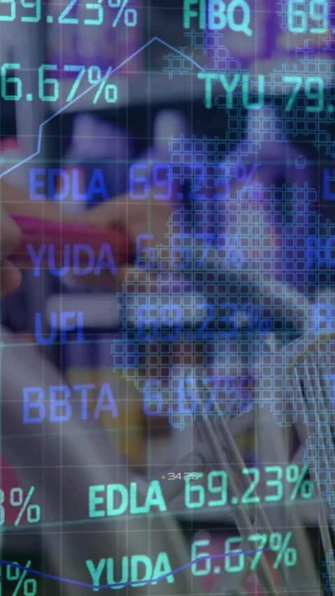 Animation of financial data processing over shopping cart Stock Footage 344722544