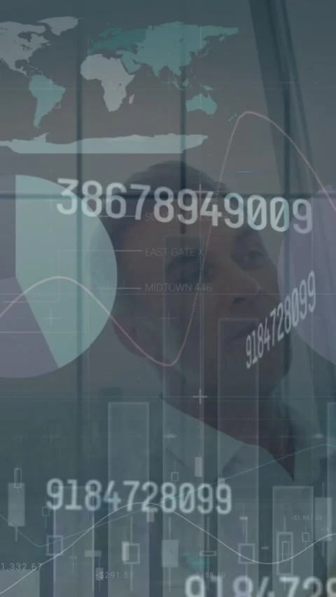 Animation of financial data processing over delivery man and van Stock Footage 344722554
