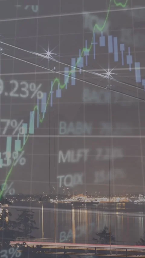 Animation of financial data processing over cityscape Vídeos de archivo 344722594
