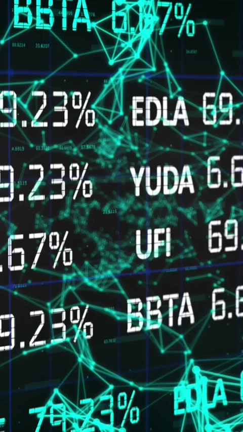 Animation of financial data processing over green network of connections Stock Footage 344722695