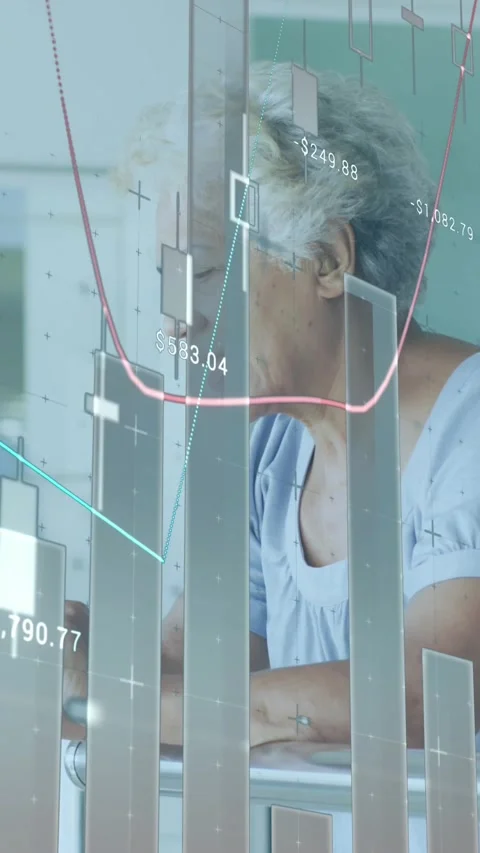 Animation of financial data processing over senior african american woman using Stock Footage 344722787